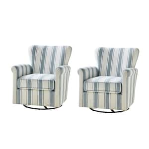 Georg Blue Floral Fabric Shakeable Swivel Chair with Roll Armrest (Set of 2)