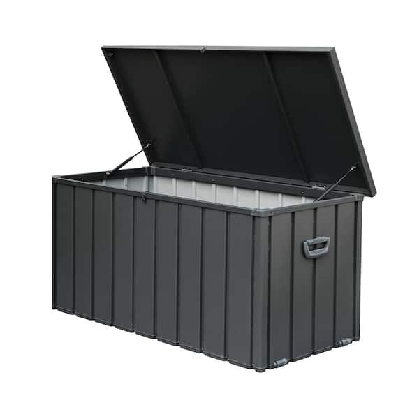 Sudzendf Dark Gray 100 Gal. Outdoor Storage Steel Deck Box, Waterproof, Large Patio Storage Bin