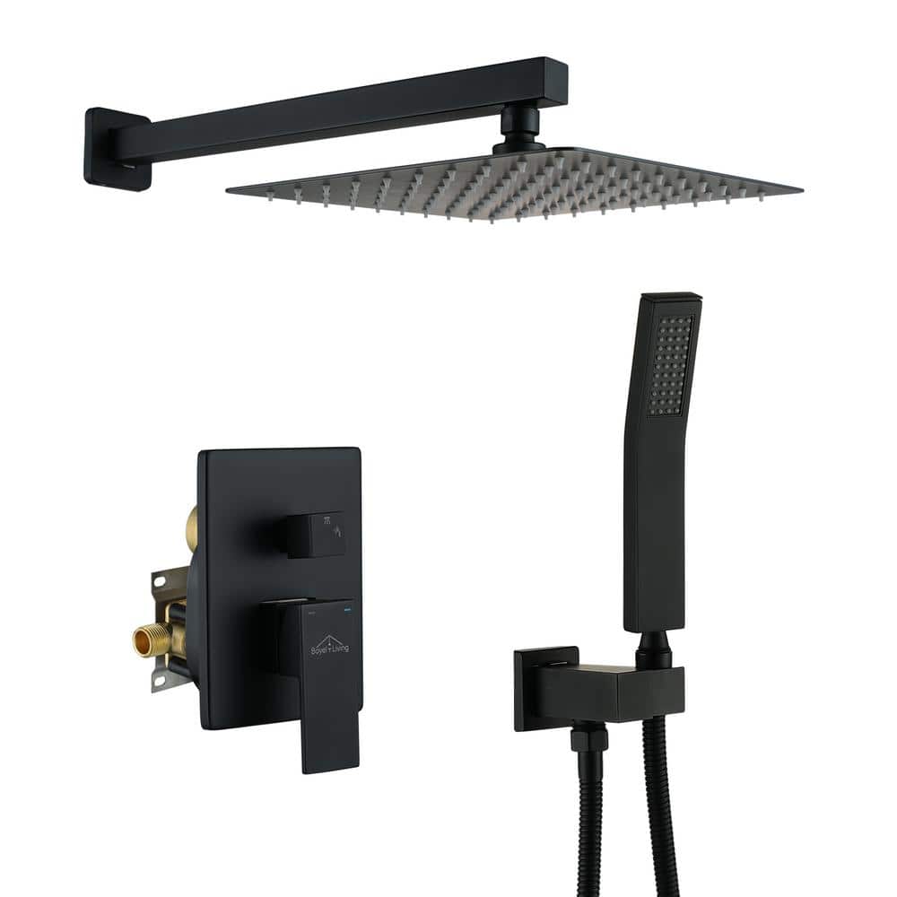 1-Spray Patterns with 2.5 GPM 10 in. Square Wall Mount Dual Shower Heads wi