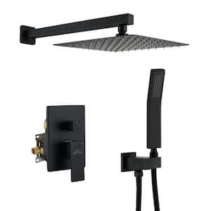 1-Spray Patterns with 2.5 GPM 10 in. Square Wall Mount Dual Shower Heads with Pressure Balance Valve in Matte Black