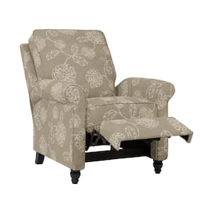 Woven Taupe Gray and Creamy White Floral Fabric Push Back Recliner Chair