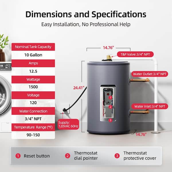 Etech-Pro 10 Gal. Short Tank 1500-Watt Element Electric Water Heater Point of Use with 6-Year Tank Warranty