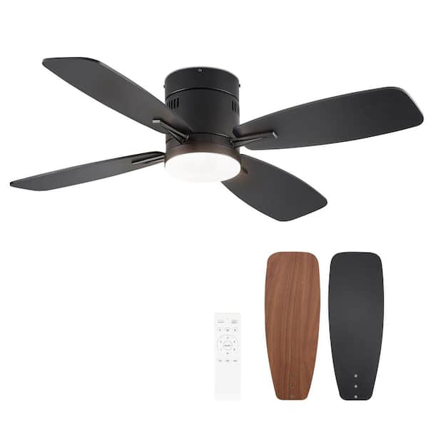 42 in. indoor Flush Mount Low Profile Matte Black Color Changing LED Ceiling Fan with Light Kit and Remote Control