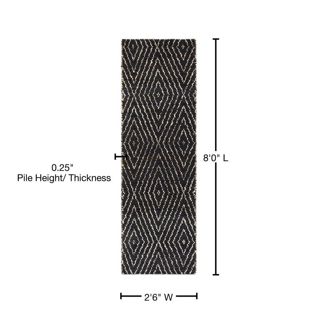 Hand-Knotted Black and Ivory Wool Geometric Runner Rug