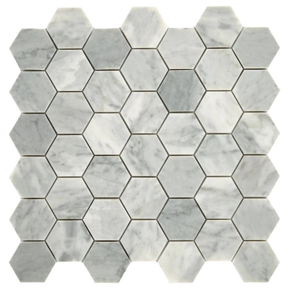 Restore Mist Honed 4 in. x 4 in. Marble Mosaic Sample Tile