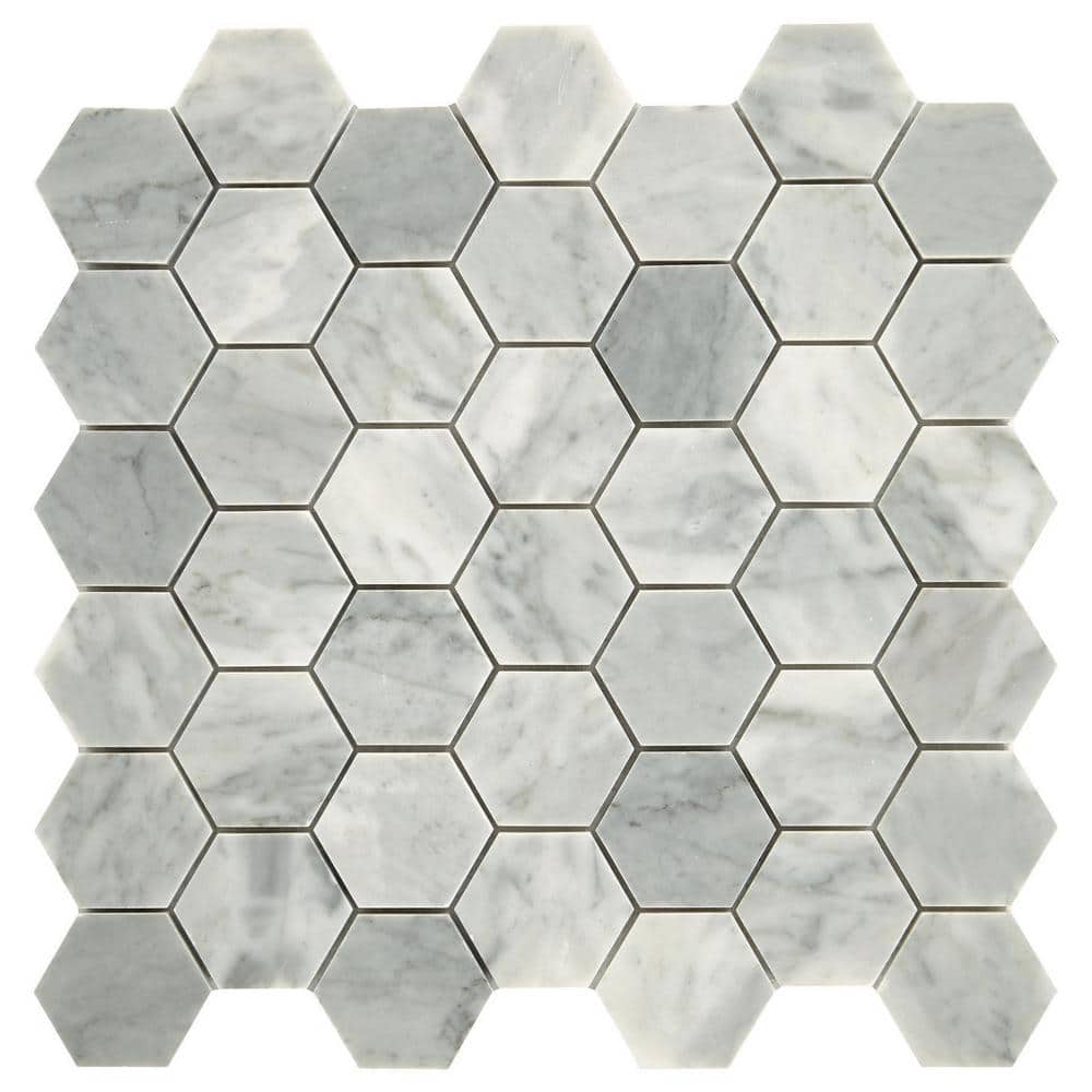 Daltile Restore Mist Honed 12 In X 12 In Marble Mosaic Tile 0 97 Sq Ft Piece St832hexccms1u The Home Depot