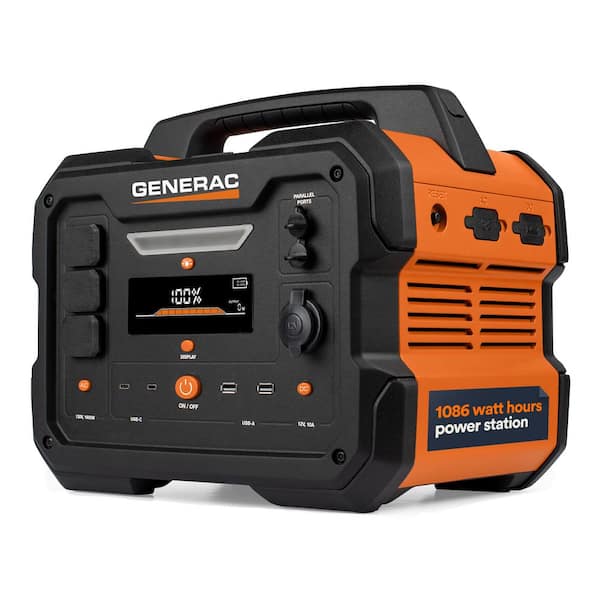 Generac 1600W Output / 3200 Peak 1086Wh Portable Battery Power Station with Push Button Start and Solar Charging - GB1000