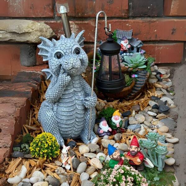SenQWFa Solar Gray Dragon Statues for Front Patio Balcony Yard Art