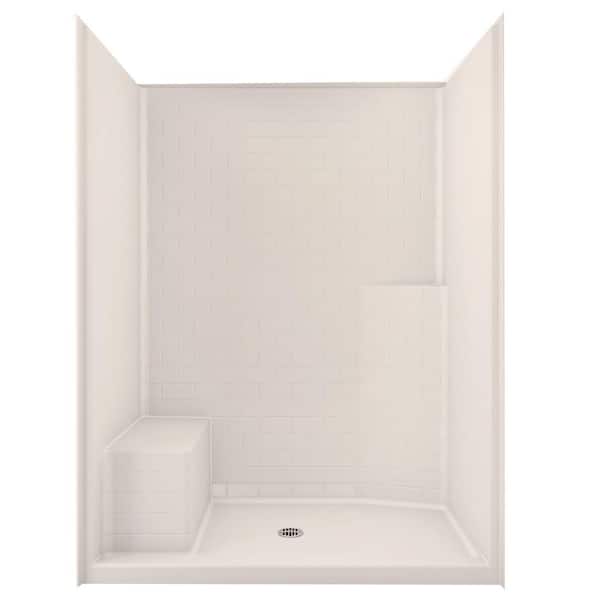 Aquatic Everyday Subway Tile 60 in. x 34 in. x 80 in. Center Drain Left Seat 1-Piece Shower Stall In Biscuit