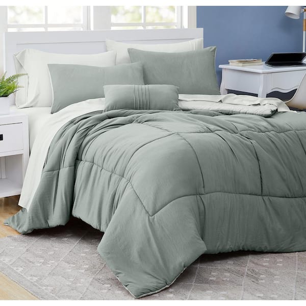 MODERN THREADS 8-Piece Garment Washed Microfiber Ivy/Sage King Complete Bed Set