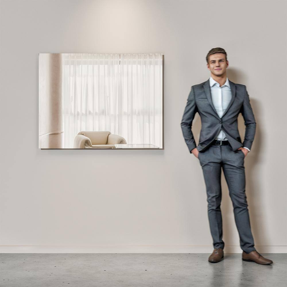 Sleek 39" Frameless Rectangular Beveled Bathroom Mirror