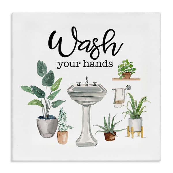 Stupell Industries Hygiene Phrase with Plants by Masey St. Studios Unframed Typography Graphic Art Print 36 in. x 36 in.