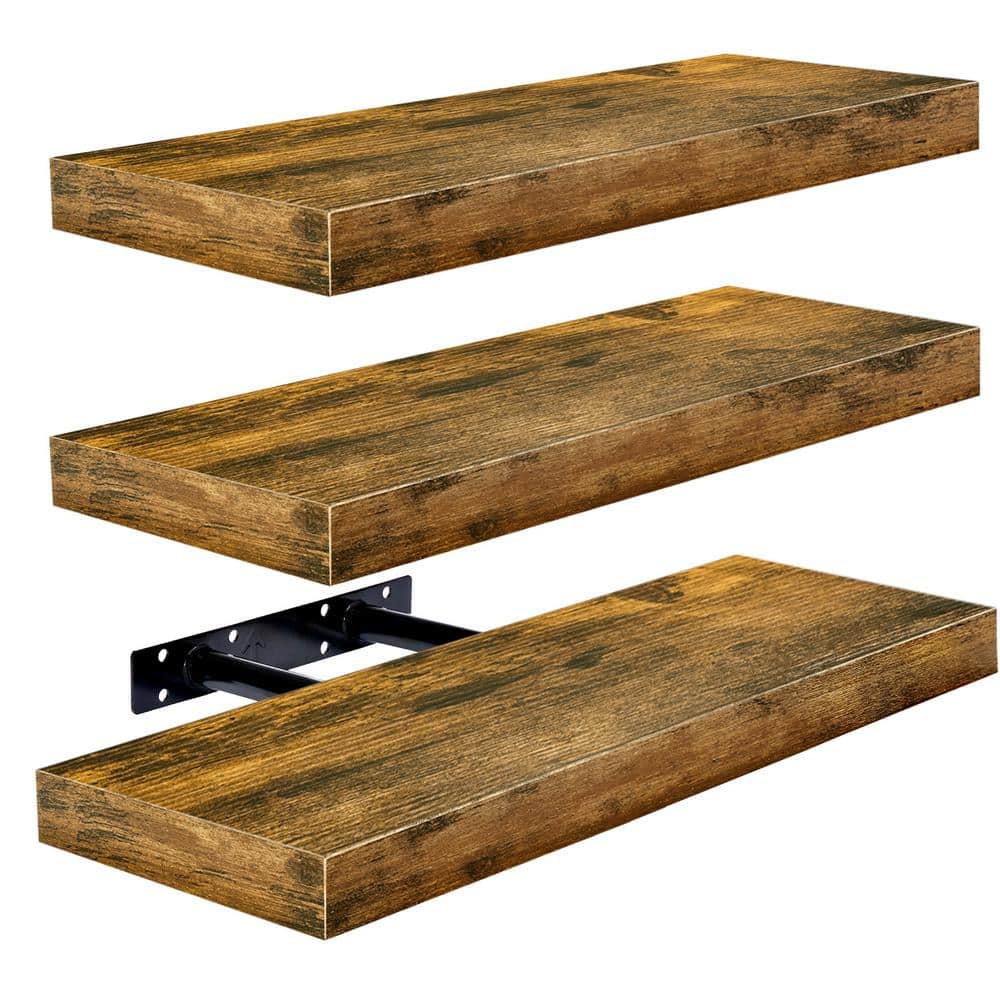 3-Pack Floating Shelves, 16 in. W x 5.5 in. D Walnut Decorative Wall Shelve