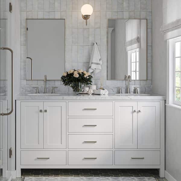 ARIEL Cambridge 66 in. W x 21.5 in. D x 34.5 in. H Double Freestanding Bath Vanity Cabinet without Top in White