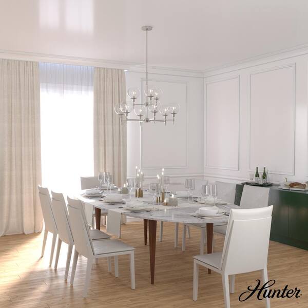 Hunter Xidane 9-Light Brushed Nickel Mid-century Led Crystal Chandelier