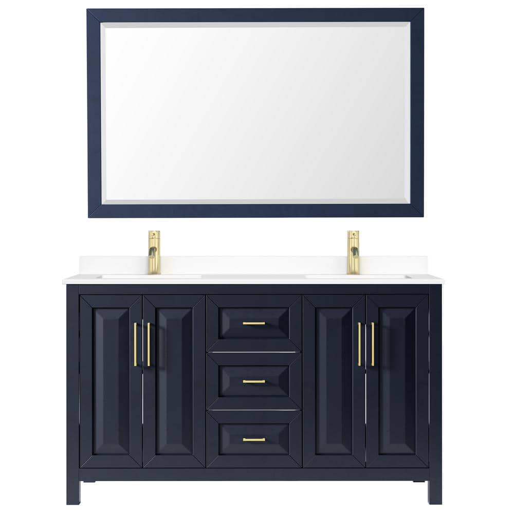 Daria 60" Dark Blue Cultured Marble Double Vanity Set