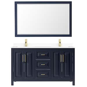 Daria 60 in. W x 22 in. D Double Vanity in Dark Blue with Cultured Marble Vanity Top in White with Basins and Mirror