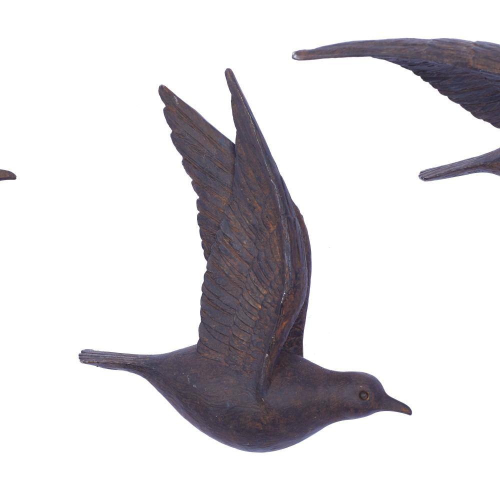 Brown Metallic 3D Sculpted Bird Wall Decor Set