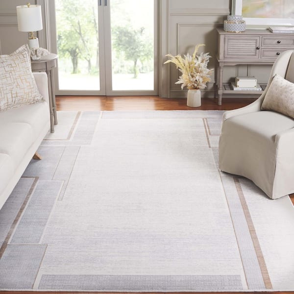 Signature 9 ft. x 12 ft. Ivory/Gray Geometric Border Area Rug