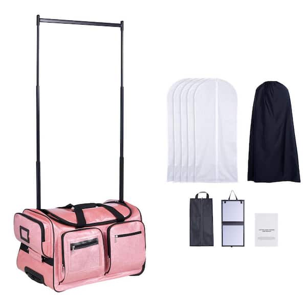 Dance Bag with Garment Rack, 23 In. Duffel(Wheels), USB Port, Clothes Rack, Privacy Protection Curtain, Sparkling Pink