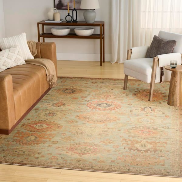 Vintage Washables Sage Multicolor 10 ft. x 13 ft. Medallion Traditional Area Rug