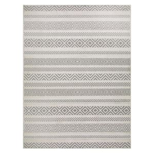 Everald Contemporary Gray and Ivory 8 ft. x 10 ft. Striped Polypropylene Indoor/Outdoor Area Rug