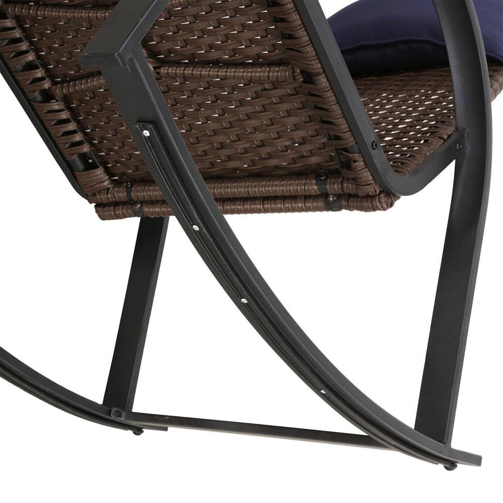 Modern Black Galvanized Steel Rocking Bistro Set with Blue Cushions