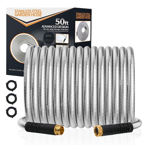 50 ft. Heavy-Duty Garden Hose Stainless Steel Water Hose with 3/4 in. Solid Fittings