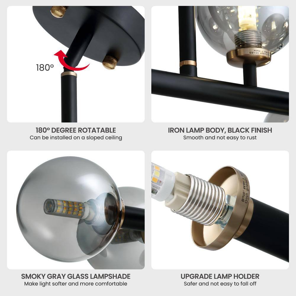 Gray Glass 16-Light Linear Sputnik Chandelier