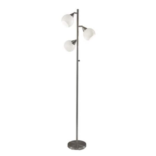 HomeRoots 71 in. Silver 3 Light 1-Way (On/Off) Tree Floor Lamp for Liviing Room with Plastic Lantern Shade