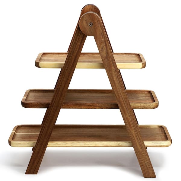 Elama 3-Tier Brown Acacia Wood Rectangular Cake Stand Ladder Tray Elama 3-Tier Brown Acacia Wood Rectangular Cake Stand Ladder Tray