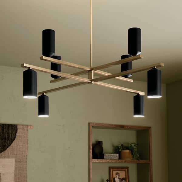 Gala 36 in. 8-Light Champagne Bronze and Black LED Modern Shaded Tiered Chandelier for Dining Room