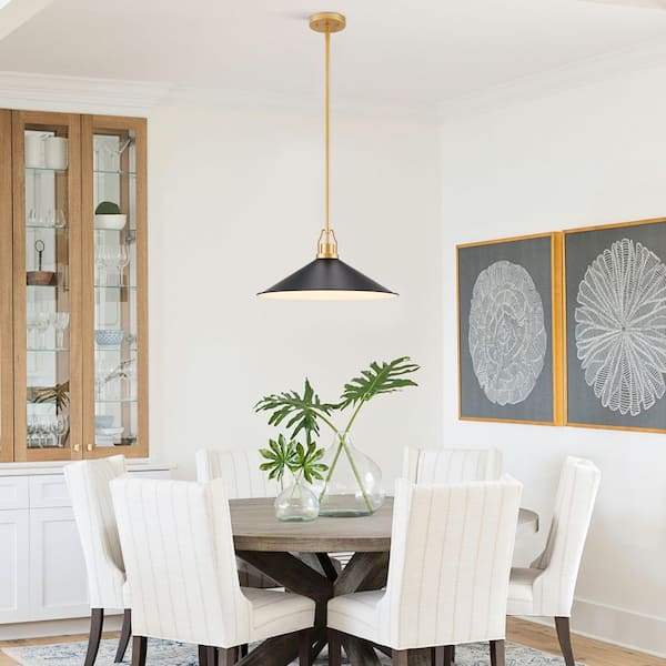 17 in 1-Light Painted Gold Pendant Light with Metal Shade