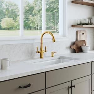 Pannier Two-Handle Pull Down Sprayer Kitchen Faucet in Vibrant Brushed Moderne Brass