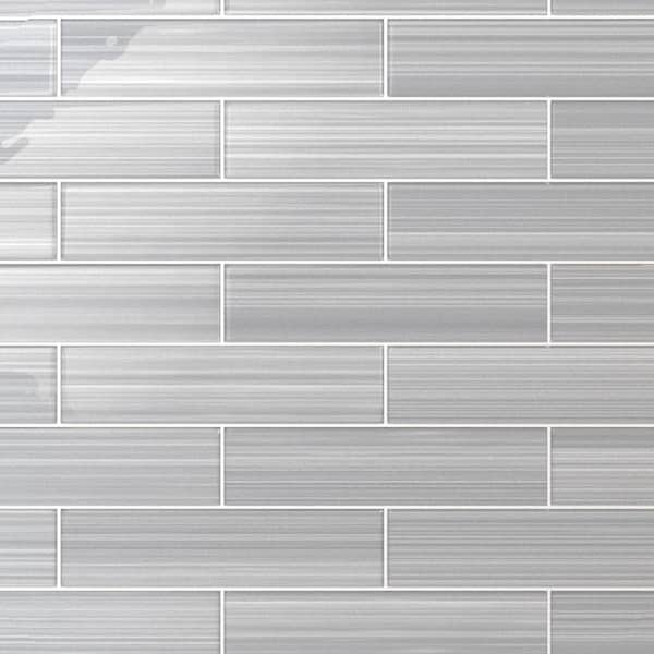 Bodesi Hand Painted Rectangular 3 in. x 12 in. Neutral Gray 30 Glass tile (10 sq. ft./per Case)