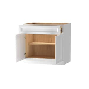 Keyport Shaker 36 in. W x 24 in. D x 34.5 in. H Ready to Assemble Plywood Floor Base Kitchen Cabinet in White Tool-Free