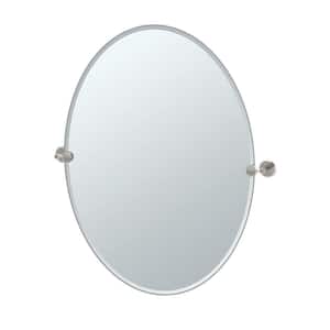 Latitude 24 in. W x 32 in. H Frameless Oval Beveled Edge Bathroom Vanity Mirror in Satin Nickel