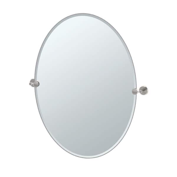 Gatco Latitude 24 in. W x 32 in. H Frameless Oval Beveled Edge Bathroom Vanity Mirror in Satin Nickel