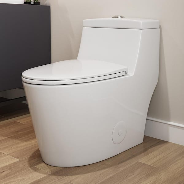 1-piece 0.8/1.28 GPF Dual Flush Elongated Toilet in White, Seat Included