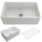 Classico Farmhouse Apron Front Fireclay 30 in. Single Bowl Kitchen Sink with Bottom Grid and Strainer in White
