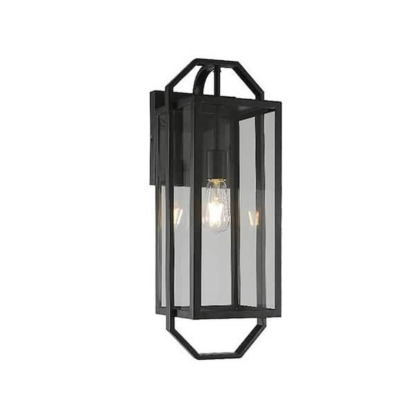 Home Decorators Collection Pedley 22 in. 1-Light Coal Outdoor Hardwired Wall Lantern Sconce with Clear Glass