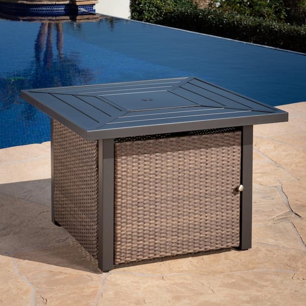 Hampton Bay Beacon Park 36 In Square Steel Lpg Fire Table With Wicker Base Fhws80004a The Home Depot