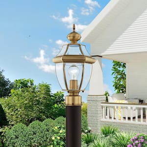 Aston 16.5 in. 1-Light Antique Brass Cast Brass Hardwired Outdoor Rust Resistant Post Light with No Bulbs Included