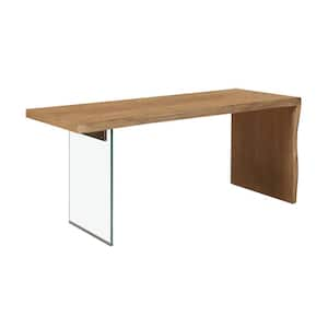 68 in. Rectangular Brown Wood Top 0-Drawer Writing Desk with Glass Legs