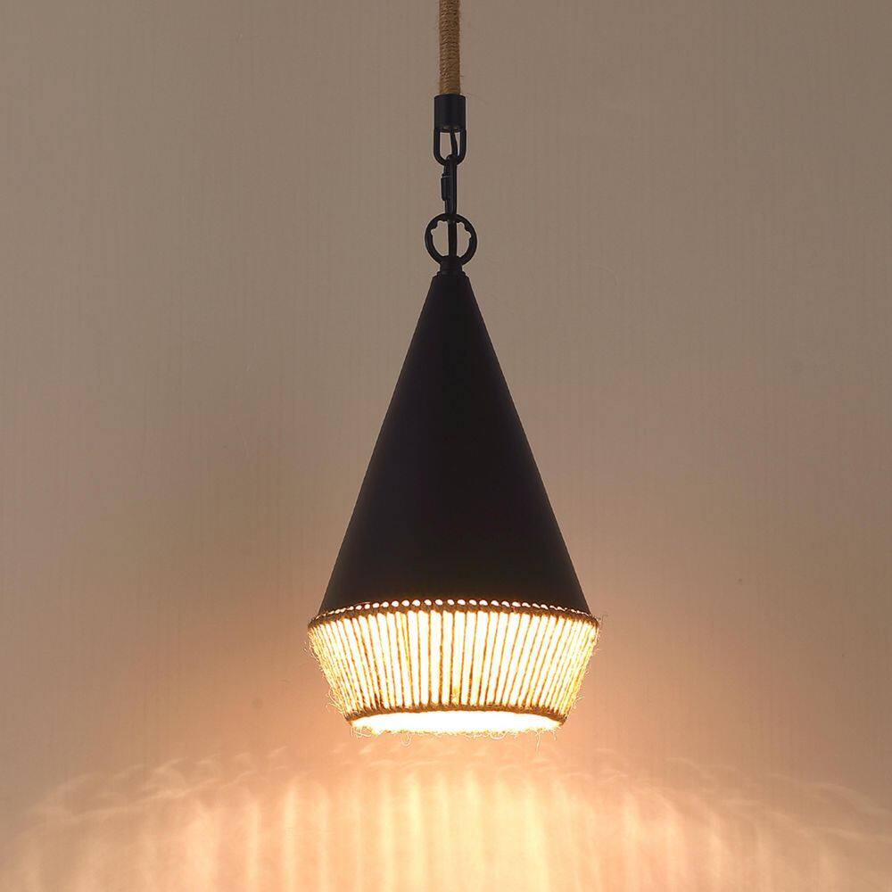 Farmhouse 1-Light Black Bohemian Island Pendant Light with Hemp Rope Shade price history on PriceWatchPro