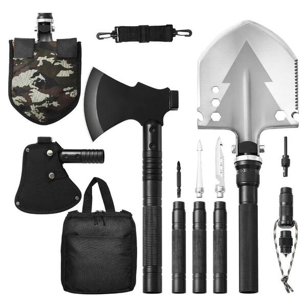 SKYSHALO Survival Shovel Survival Axe, 16-in-1 Camping Folding Shovels with Hatchet, Stainless Steel Tactical Shovel Hatchet