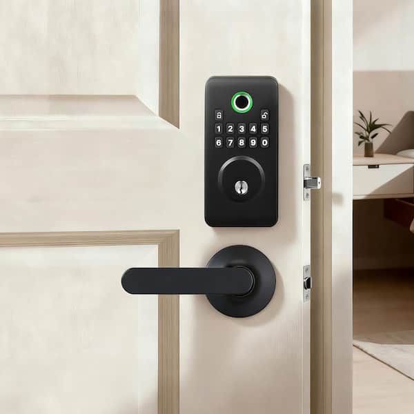 SKYSHALO Fingerprint Door Lock Set, Matte Black, Electronic