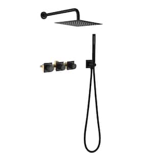 2-Spray Patterns Bathroom Shower System 10 in. Wall Mount Square Ultra-Thin Dual Shower Heads in Black