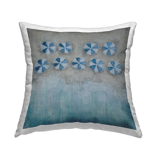 Stupell Industries Beach Umbrella Coast Abstract Aerial Landscape Painting Blue Square Outdoor Throw Pillow