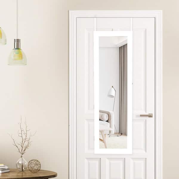 White Lockable Wall Door Mounted Mirror Jewelry Cabinet with LED Lights